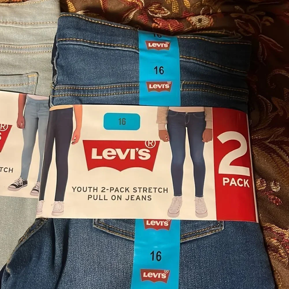 Levi's Girls' 2 Pack Pull On Jean 6 pairs size 16 Pink Blue Black - Picture 12 of 15
